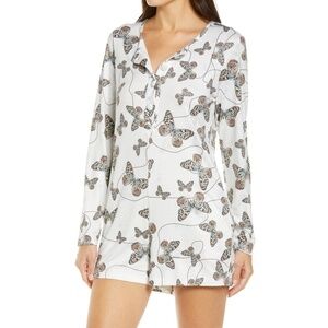 Mason Grey Butterfly Print Long Sleeve Lounge Romper Size L
